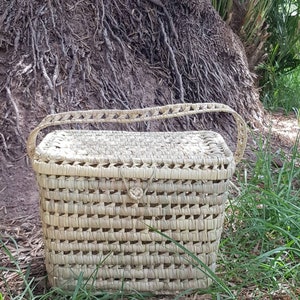 Malle de rangement en osier Coffre de rangement en feuilles de palmier L40/H30/L25 cm