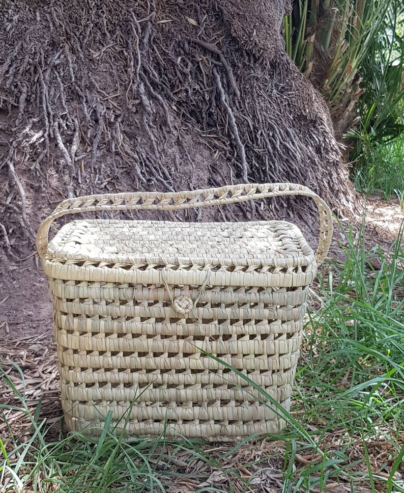 Malle de rangement en osier Coffre de rangement en feuilles de palmier L40/H30/L25 cm