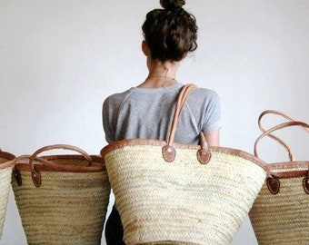 panier de marché marocain, en palmier doum, panier de plage, cabas