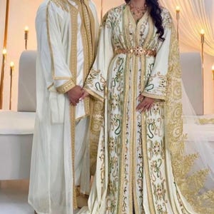 Completo Jabador marocchino a 3 pezzi – Abito tradizionale da uomo per matrimoni ed Eid – Mlifa, Chiffon immagine 1