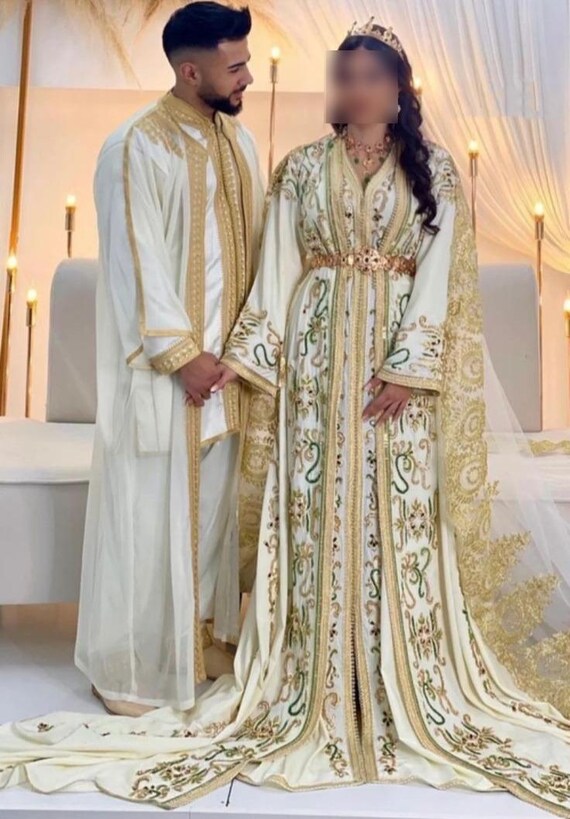 Moroccan Jabador 3 Piece Set – Men's Traditional Wedding, Eid Outfit – Mlifa, Chiffon