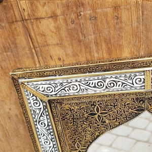 Handmade Moroccan Arch Mirror – Engraved Brass Frame, Elegant Wall Decor image 9