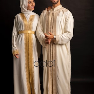 Luxury Men’s 3-Piece Moroccan Caftan Jabador – Ivory Groom & Wedding Outfit – Elegant Traditional Thobe image 2