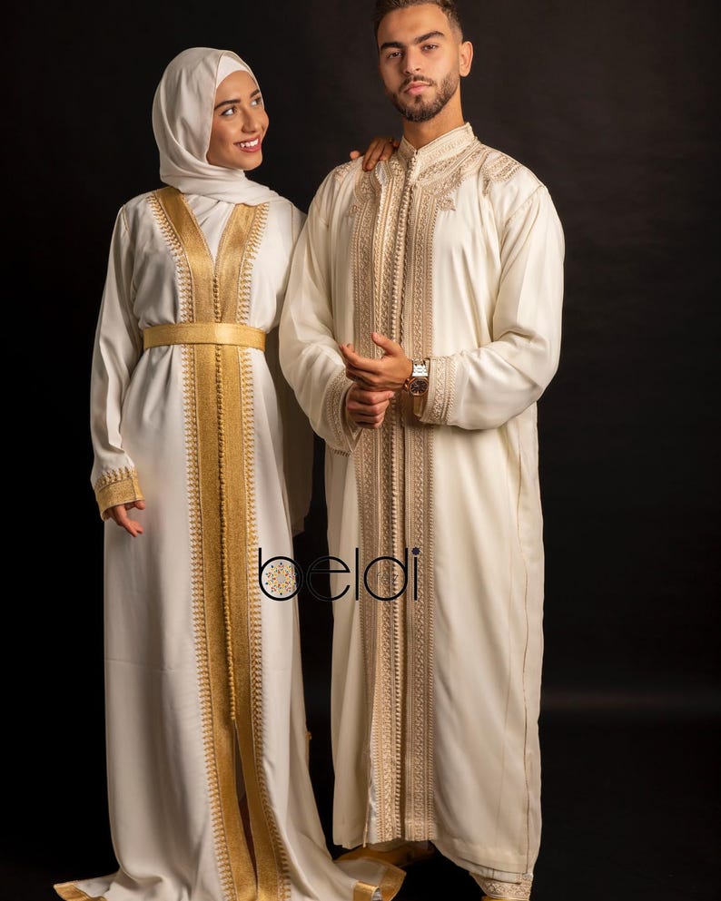 Luxury Men’s 3-Piece Moroccan Caftan Jabador – Ivory Groom & Wedding Outfit – Elegant Traditional Thobe image 2