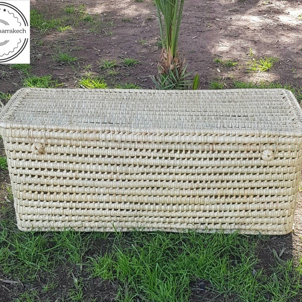 Malle de rangement en osier - Coffre de rangement en feuilles de palmier XXL