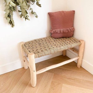 Banc en bois massif et tressage naturel image 4