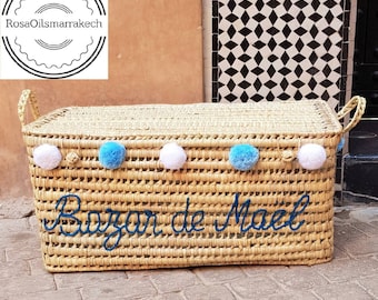 Malle de rangement en osier personnalisé, coffre de rangement à personnaliser en feuille de palmier, boîte de rangement, coffre à jouets