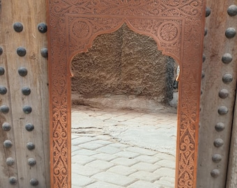 Handmade Moroccan Copper Wall Mirror - Engraved Antique Design