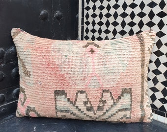 Housse de coussin vintage berbère marocaine : coussin boujaad en laine