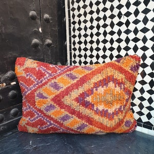 Oreiller berbère, taie d&#39;oreiller vintage tapis marocain, housses de coussin berbère vintage en laine, oreiller boujaad, coussin berbère