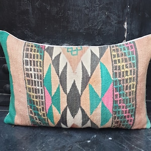 Housse de Coussin Kilim Berbère &quot;Beni Ouarain&quot; en laine - Fait main