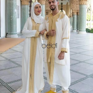 Completo Jabador marocchino a 3 pezzi – Abito tradizionale da uomo per matrimoni ed Eid – Mlifa, Chiffon immagine 3