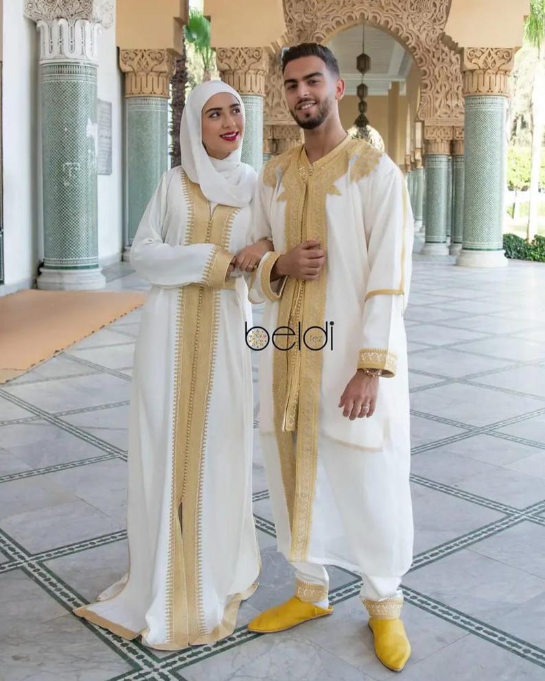 Completo Jabador marocchino a 3 pezzi – Abito tradizionale da uomo per matrimoni ed Eid – Mlifa, Chiffon immagine 3