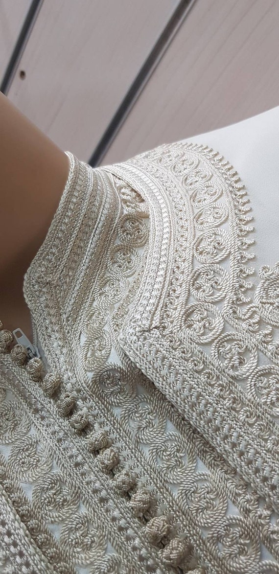 Beau Caftan Marocain Caftan En Coton Blanc Robe Longue Pour