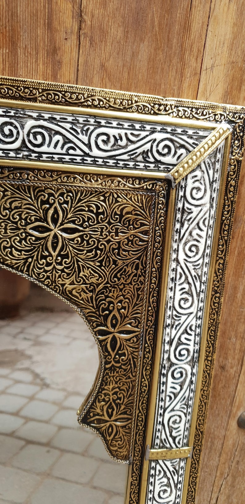 Handmade Moroccan Arch Mirror – Engraved Brass Frame, Elegant Wall Decor image 13