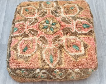Moroccan Floor Cushion,Ottoman Wool Floor Pillow,Vintage Moroccan,  Berber Square Pouf, Berber Pouf, Berber Floor Cushion