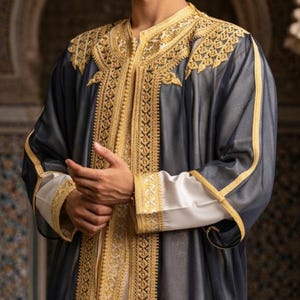 Handgefertigtes marokkanisches Jabador Set 3-teilig – Traditionelles Herren Hochzeits-, Eid Outfit Bild 9