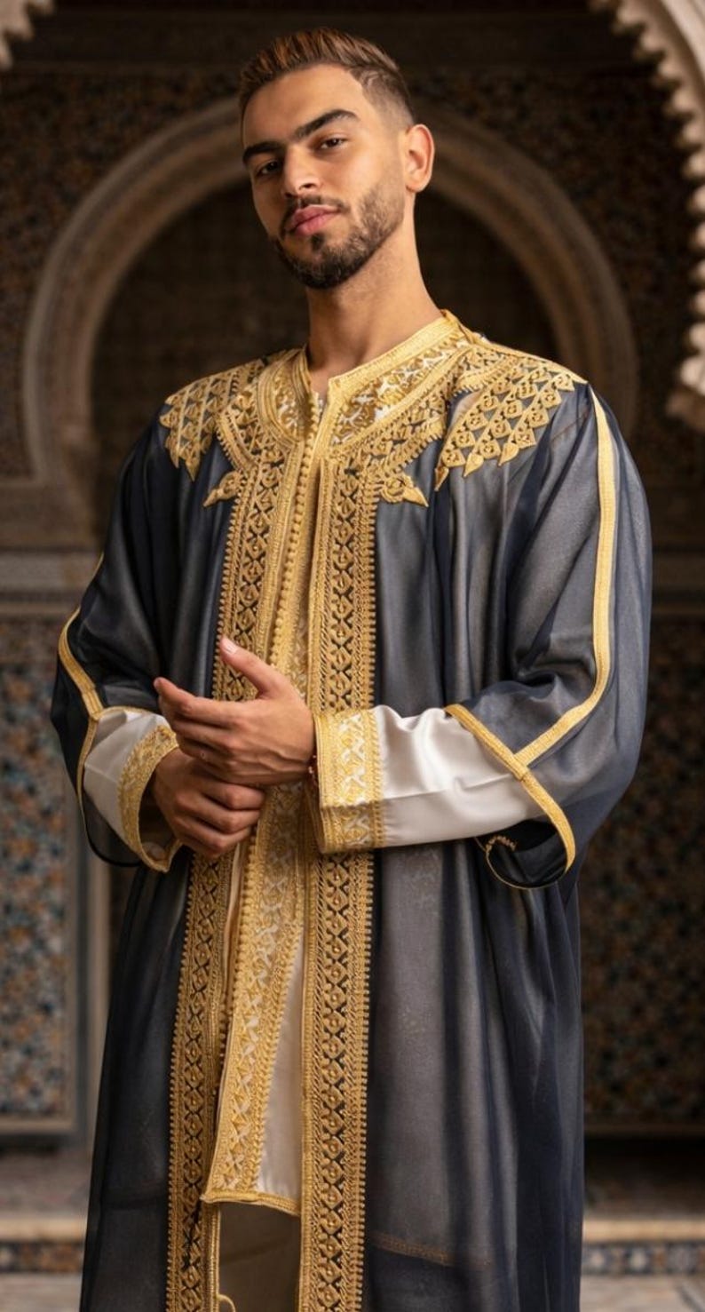 Handgefertigtes marokkanisches Jabador Set 3-teilig – Traditionelles Herren Hochzeits-, Eid Outfit Bild 9