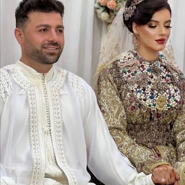 Jabador homme, caftan marocain pour mariage, tenue de marié 3 pièces