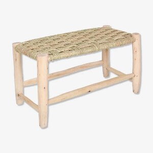 Banc en bois massif et tressage naturel image 2