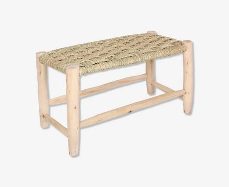 Banc en bois massif et tressage naturel image 2