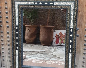 Engraved Moroccan Brass Wall Mirror, Vintage Home Decor