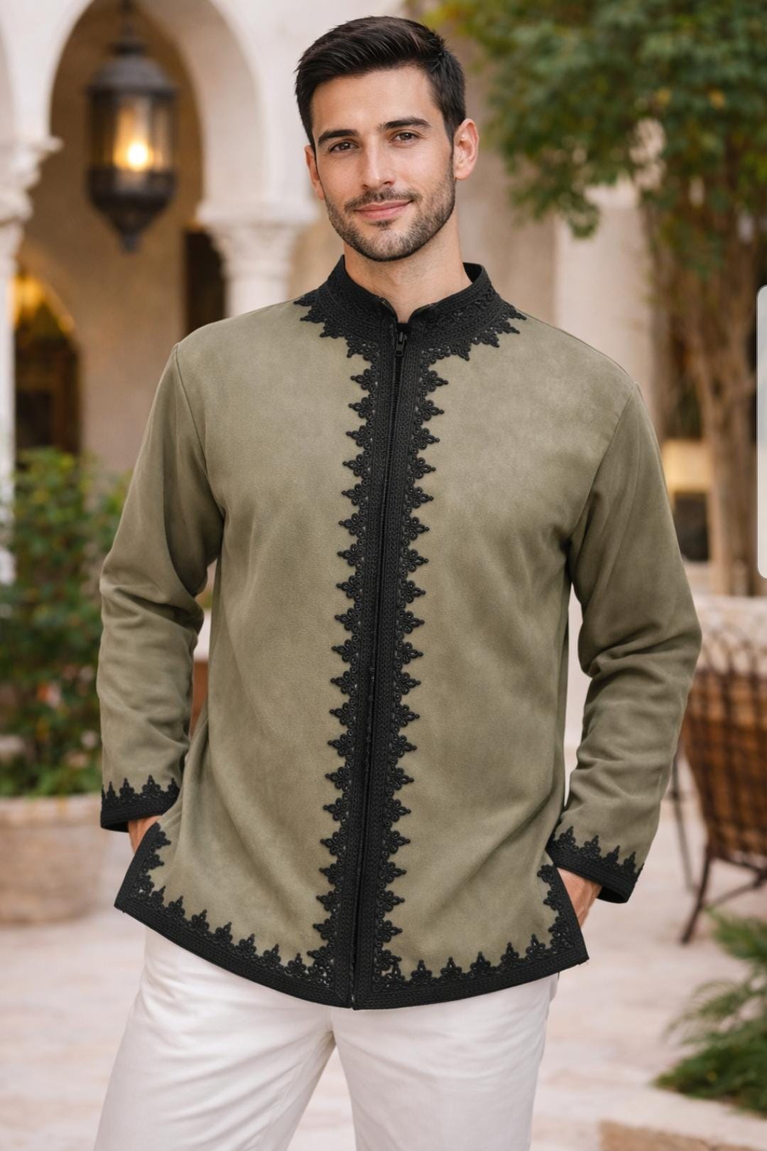 Men's Moroccan Fodane Tunic – Embroidered Zip Tunic – Traditional