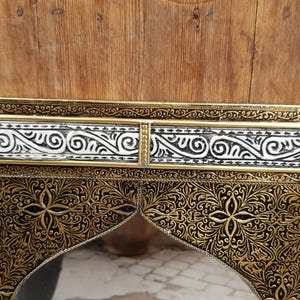 Handmade Moroccan Arch Mirror – Engraved Brass Frame, Elegant Wall Decor image 7