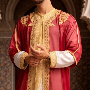 Handgefertigtes marokkanisches Jabador Set 3-teilig – Traditionelles Herren Hochzeits-, Eid Outfit Bild 10