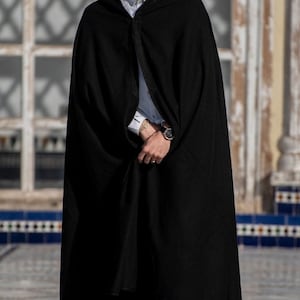 Morccan Winter Silham, Black Winter Overcoat, Burnouse Warm Cape, Long Winter Overcoat,Gray Cape,Winter Cape,Moroccan Warm Overcoat