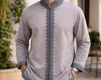 Embroidered Moroccan Men’s Tunic – Elegant Winter Caftan Shirt