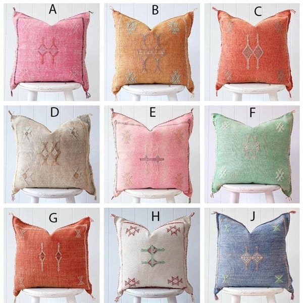 Cactus silk pillow, Moroccan Sabra cushion, handmade cactus silk pillow, Berber Sabra cushion, Pillow Throw, Moroccan Lumbar Sabra Cushion