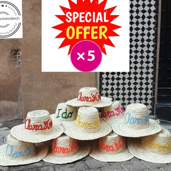 Lot 5 chapeaux personnalisés de paille pour les femmes, personnalisé paille marocaine