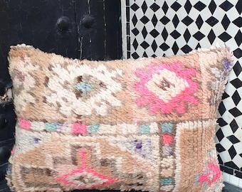 Federa per cuscino in lana berbera fatta a mano, cuscino per tappeto marocchino vintage