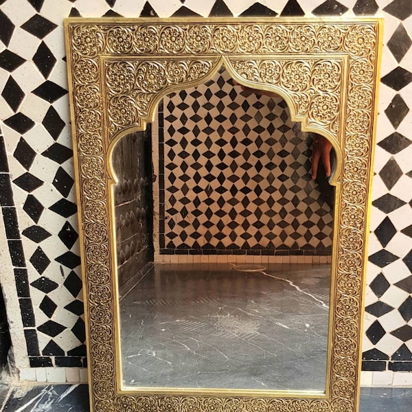 Moroccan Brass Mirrors, Handmade antique wall mirror, Engraved Brass mirror, vintage home decoration, solid engraved brass, Free shipping