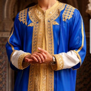 Handgefertigtes marokkanisches Jabador Set 3-teilig – Traditionelles Herren Hochzeits-, Eid Outfit Bild 11