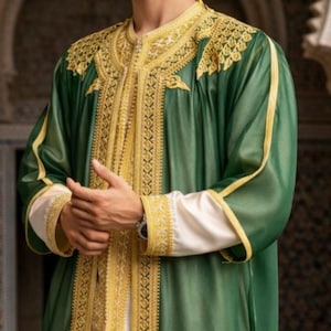 Handgefertigtes marokkanisches Jabador Set 3-teilig – Traditionelles Herren Hochzeits-, Eid Outfit Bild 7