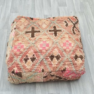 Coussin de sol marocain, coussin de sol en laine ottomane, marocain vintage, pouf carré berbère, pouf berbère, coussin de sol berbère