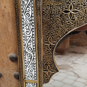 Handmade Moroccan Arch Mirror – Engraved Brass Frame, Elegant Wall Decor image 8