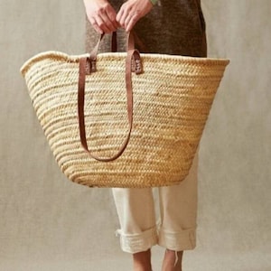 Sacs en paille natural Panier de marché Fait à la main Panier marocain Sac en paille marocain Poignée paume Français Panier de marché PANIER