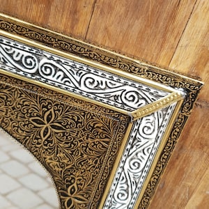 Handmade Moroccan Arch Mirror – Engraved Brass Frame, Elegant Wall Decor image 12