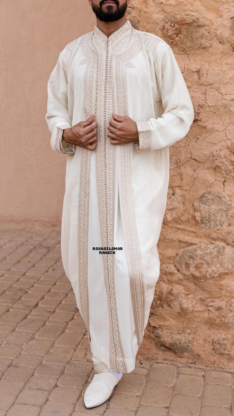 Moroccan Caftan for Men – Three Pieces Groom Outfit – Traditional Wedding Kaftan – Handmade Moroccan Thobe – Caftan Homme Mariage