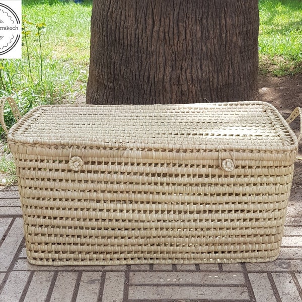 Malle de rangement en osier - Coffre de rangement en feuilles de palmier