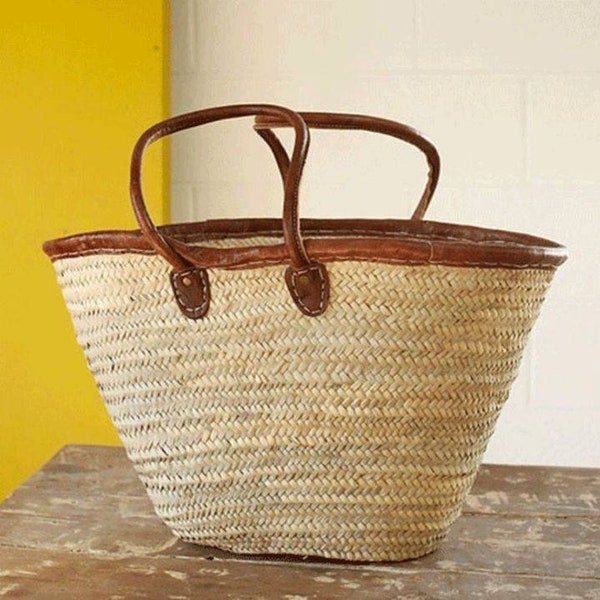 Panier Sac Marocain Berbère Pour Femme - Luxueux, En Laine Blanche Cassé, Grand Format