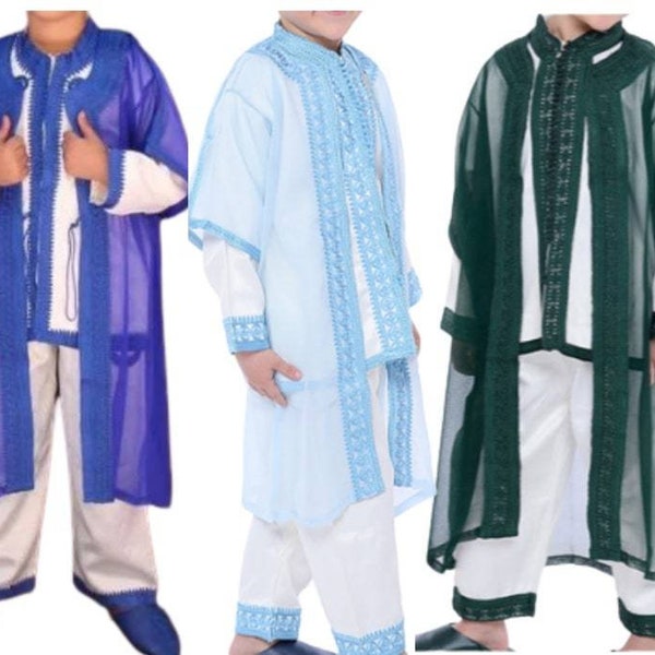 Jabador marocain pour les enfants, 3 pièces caftan pour les enfants, caftan marocain pour les garçons