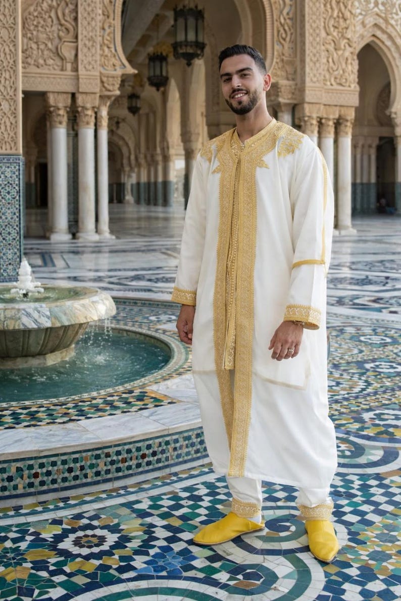 Handgefertigtes marokkanisches Jabador Set 3-teilig – Traditionelles Herren Hochzeits-, Eid Outfit Bild 12
