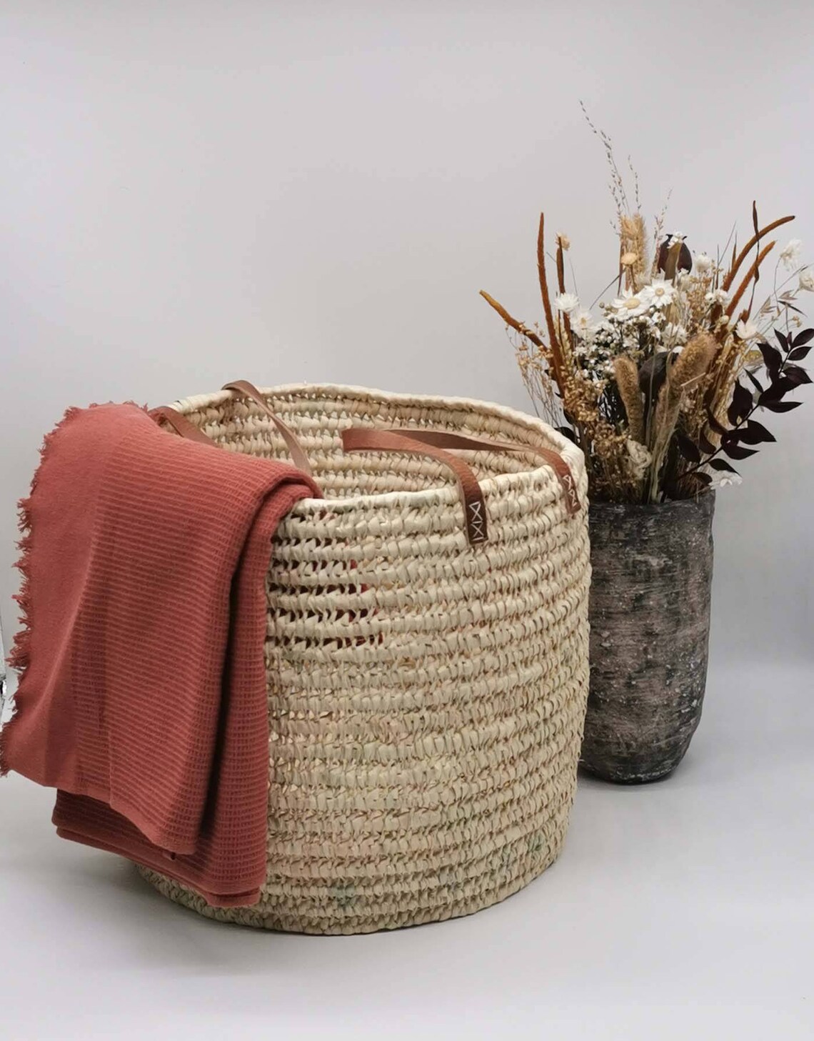 Set von drei runden Korb in Palm Leder Korb | Etsy