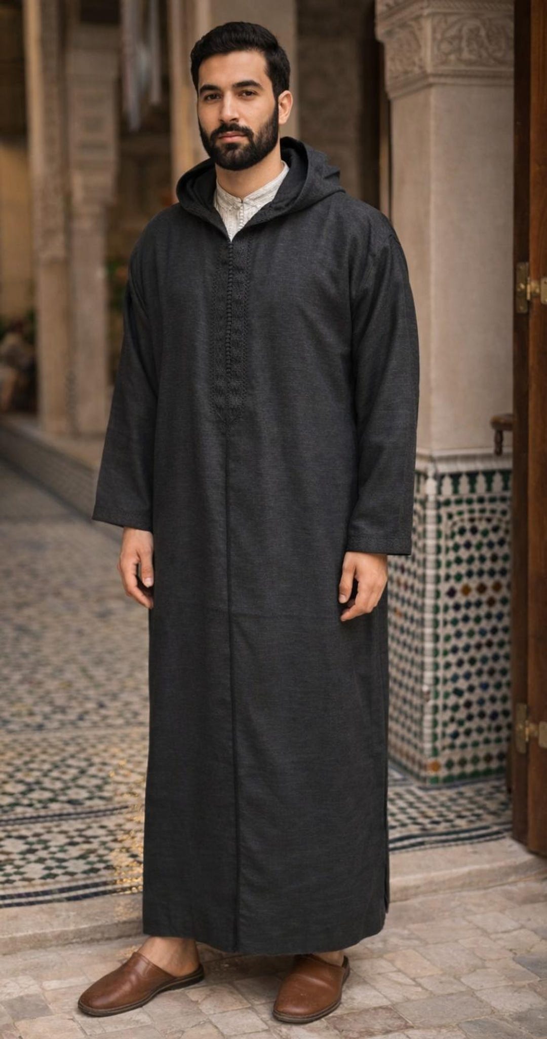 Moroccan Winter Djellaba for Men – Hooded Mlifa Wool Robe
