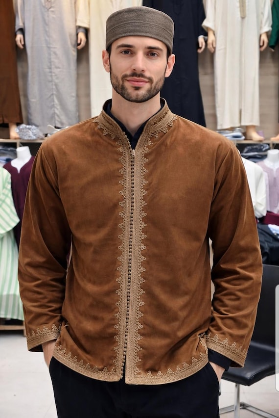 Men's Moroccan Fodane Tunic – Embroidered Zip Tunic – Traditional