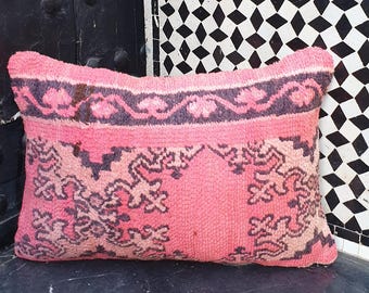Vintage Berber Wool Pillow Cover, Moroccan Rug Cushion, Boujaad Style